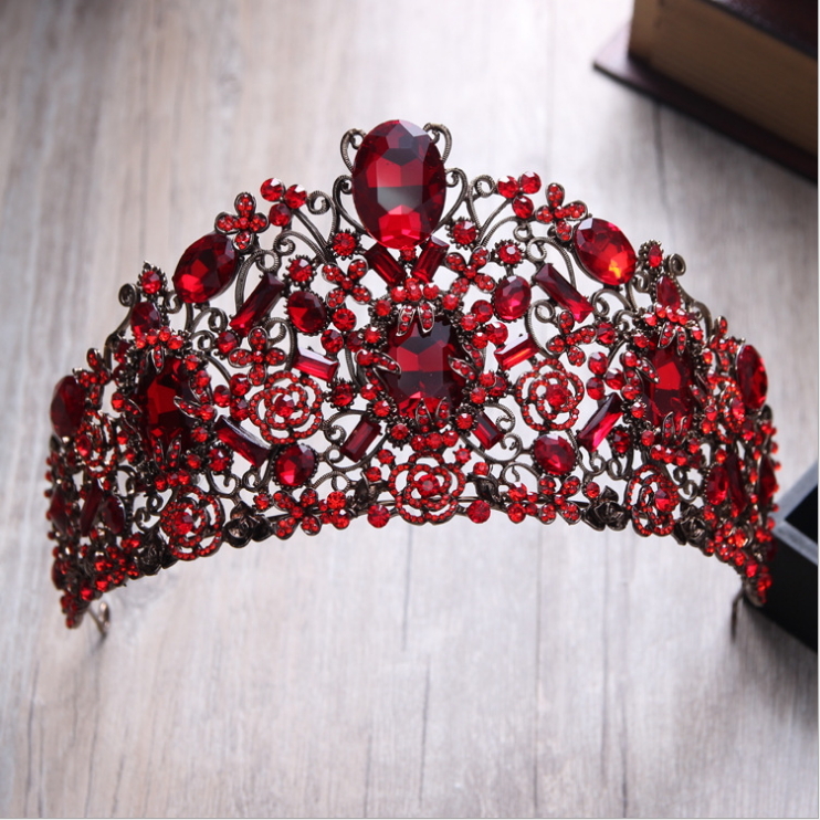 9cm Tall Large Red Crystal Tiara Wedding Queen Princess Prom Crown For Women