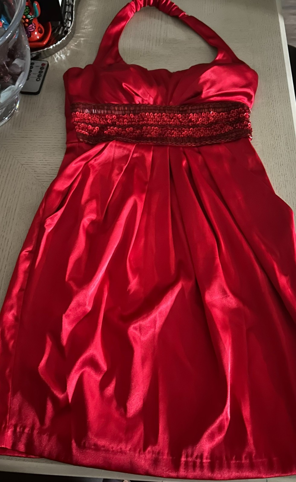 Silky and sequined red dress by B. Darlin