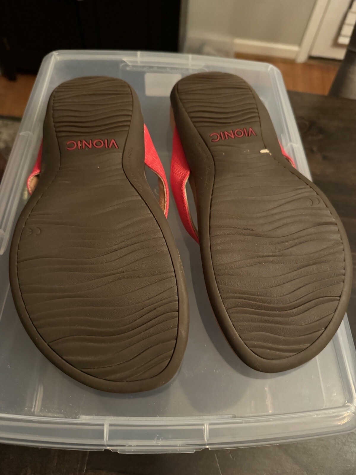 Vionic Leather Thong Flip Flop Sandal w/ Bow Bella II Woven Cherry Red 8.5 Wide