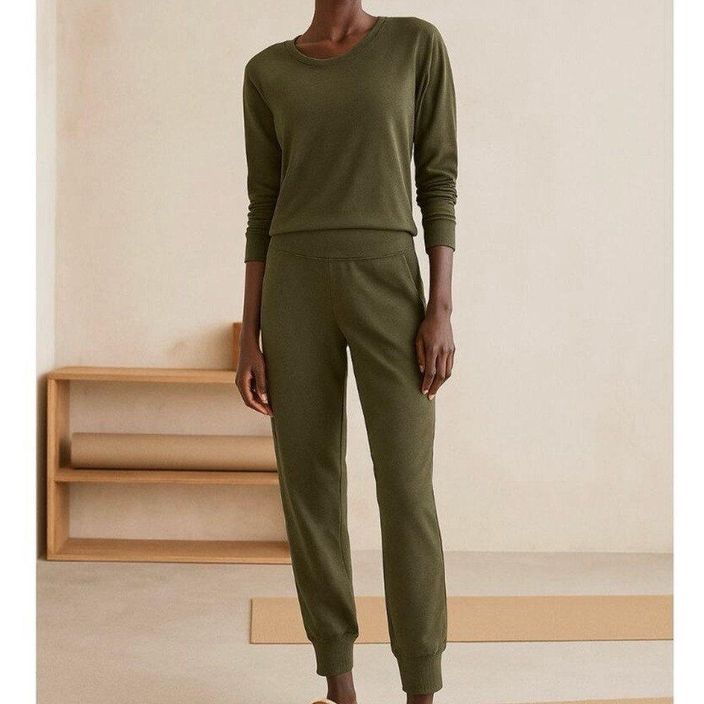 SWEATY BETTY Olive Green Marl Gary Long Sleeve Jumpsuit Romper Comfy Size XL