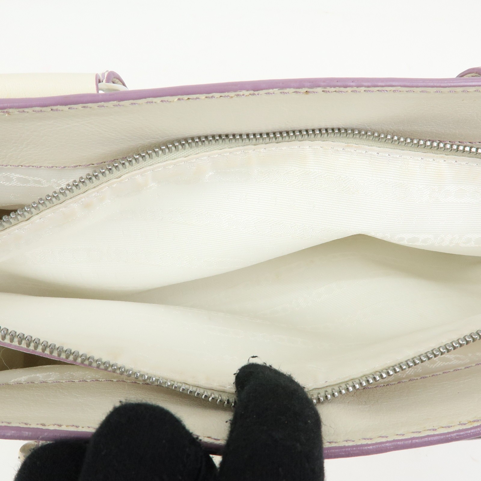 CELINE Macadam Leather Boogie Bag Hand Bag Tote Bag White Purple Auth Used F/S
