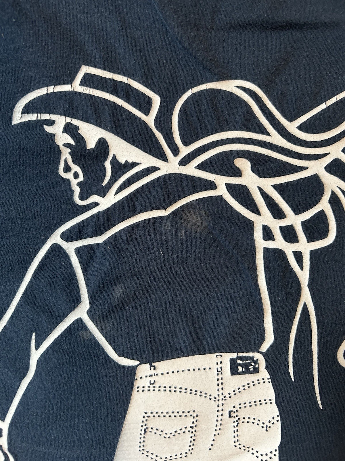 VGT Levi’s Type 1 Jeans Saddleman Cowboy T-Shirt Men Size M Navy Yellow Stitch