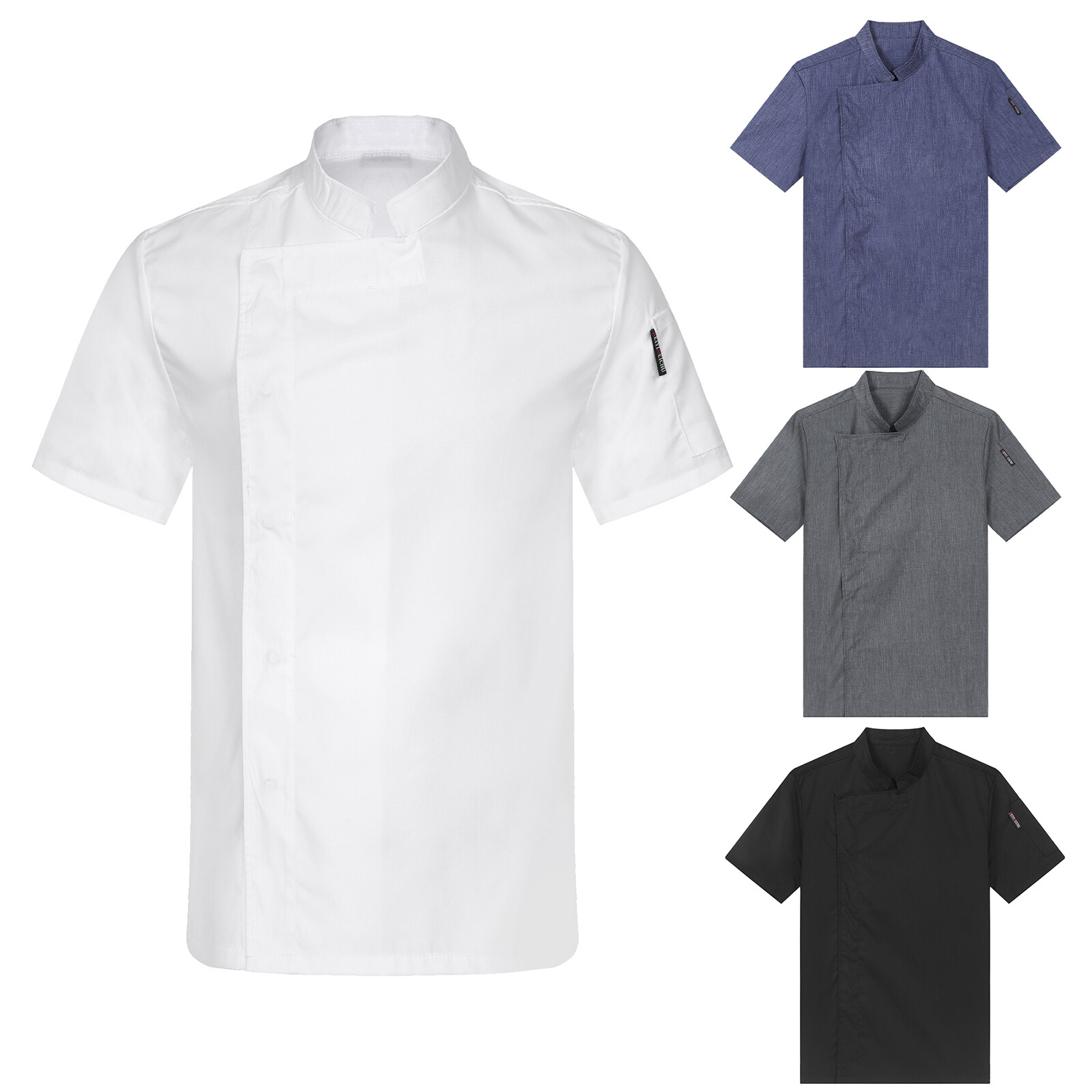 US Men Short Sleeve Chef Jacket Men’s Stand Collar Chef Coat Kitchen Uniform