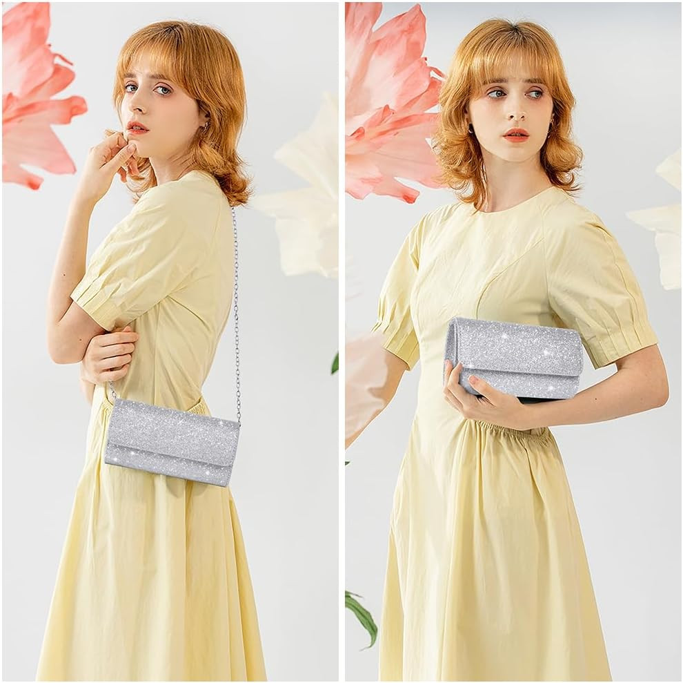 Silver Rhinestone Evening Clutch Bag Wedding Party Envelope Handbag with Chain