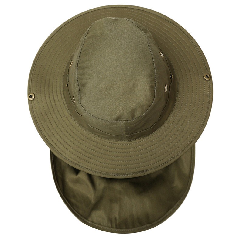 Men Bucket Boonie Hat Neck Cover Flap Sun Wide Brim Fishing Outdoor Cap Quickdry