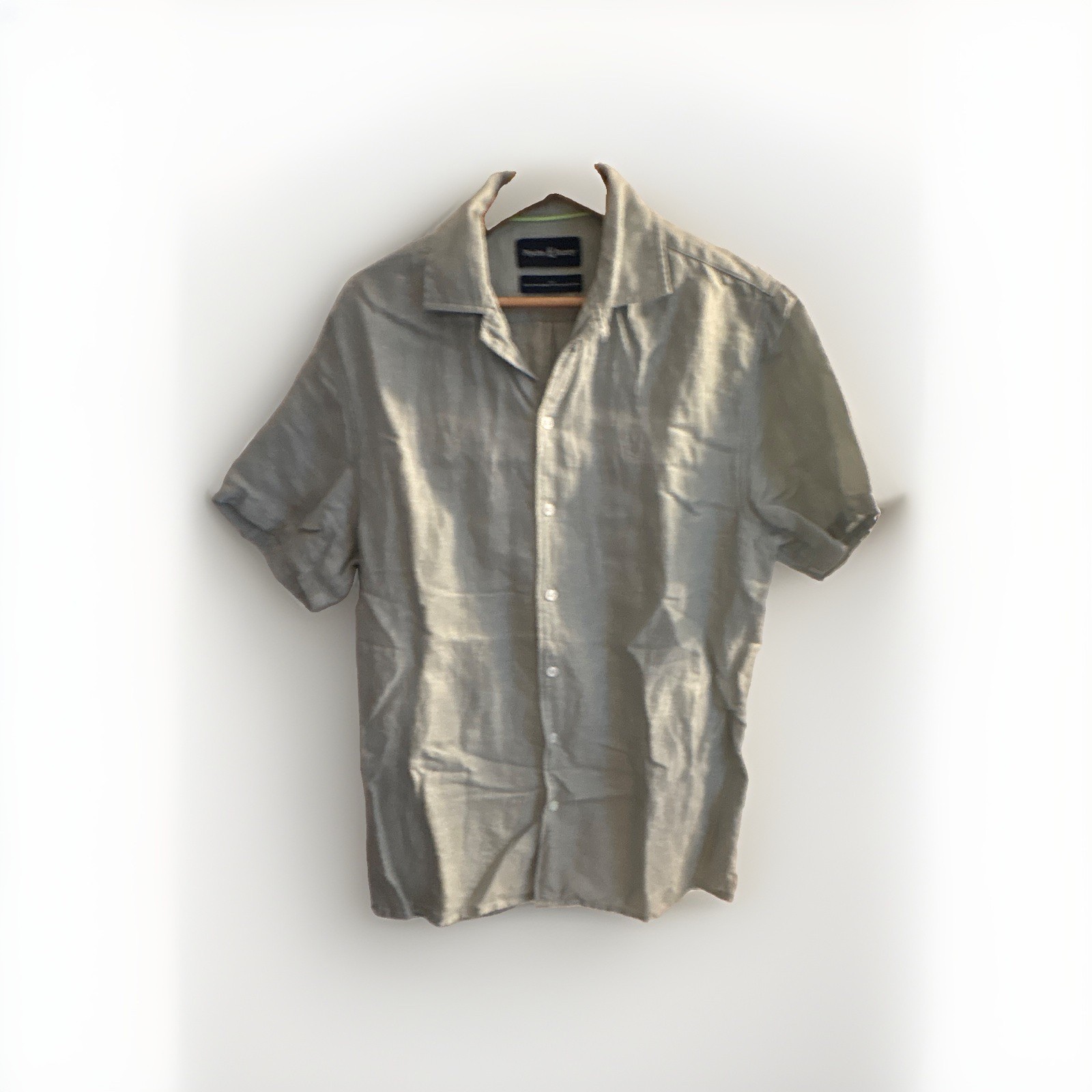 Psycho Bunny Men’s Green Solid Linen Short Sleeve Button-Up Shirt M/L