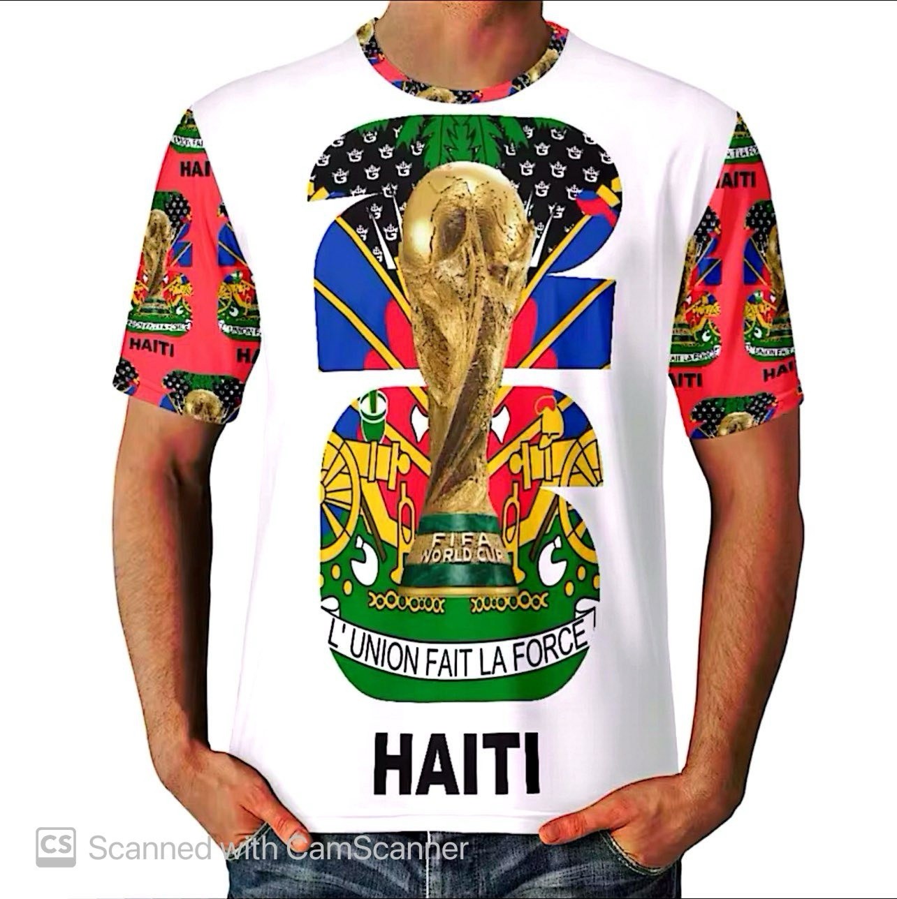 Unisex Adults M/L White Haiti FIFA Graphic Print Crew Neck T-Shirt