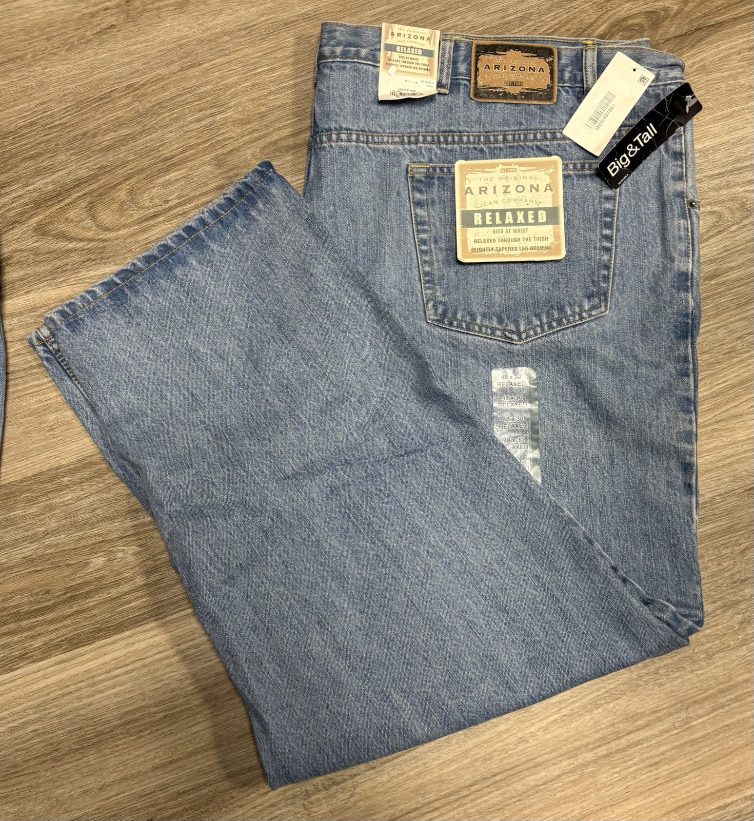 2-Arizona Jean Co Mens Relaxed Fit Light Stone Denim Blue Jeans Size 48×30 – NEW