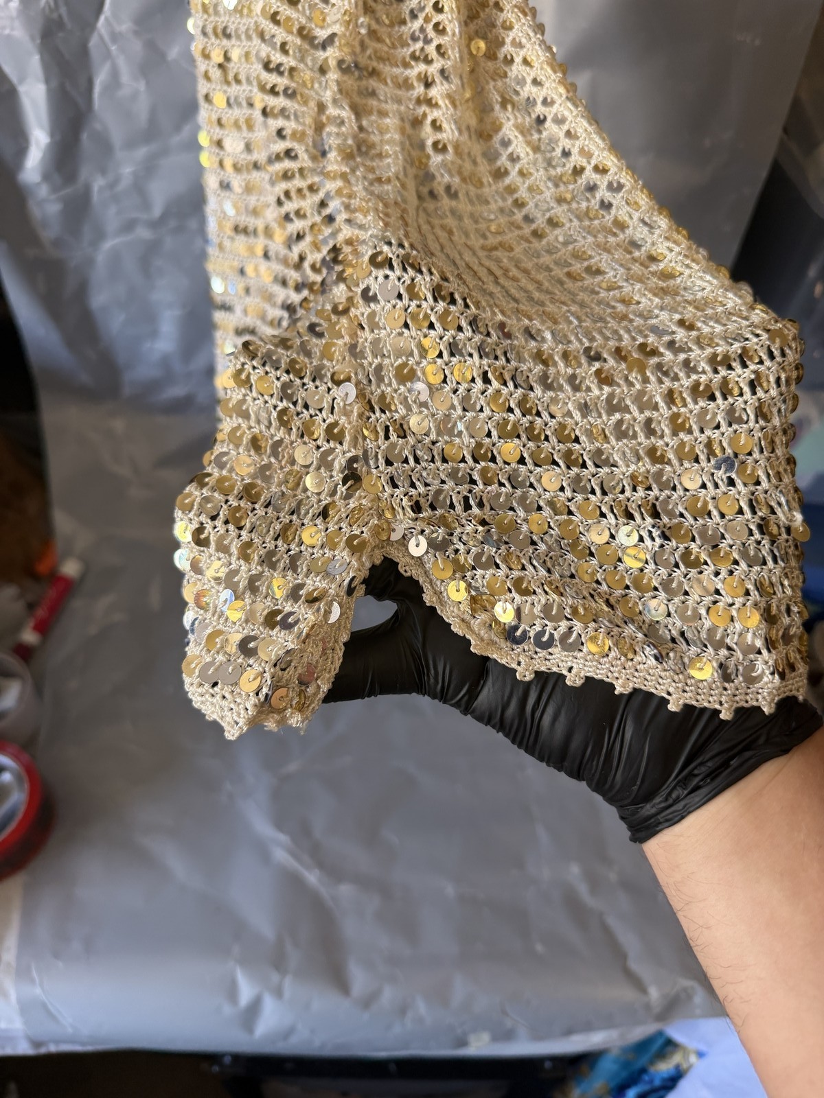 Retrofête Sequin Mini Dress XS/S V-Neck Sleeveless Viscose Gold Sparkly