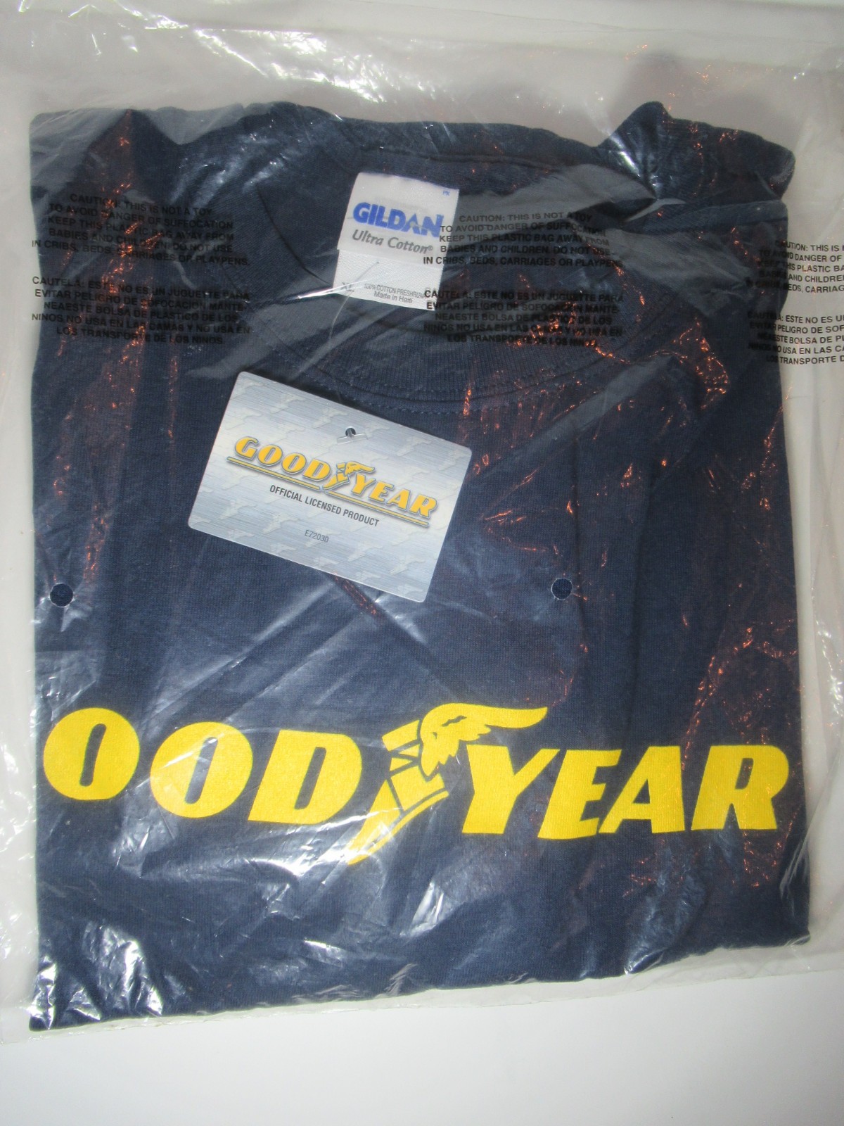 XL Vintage Goodyear Official New Navy T Shirt Yellow Winged Logo Gildan Cotton