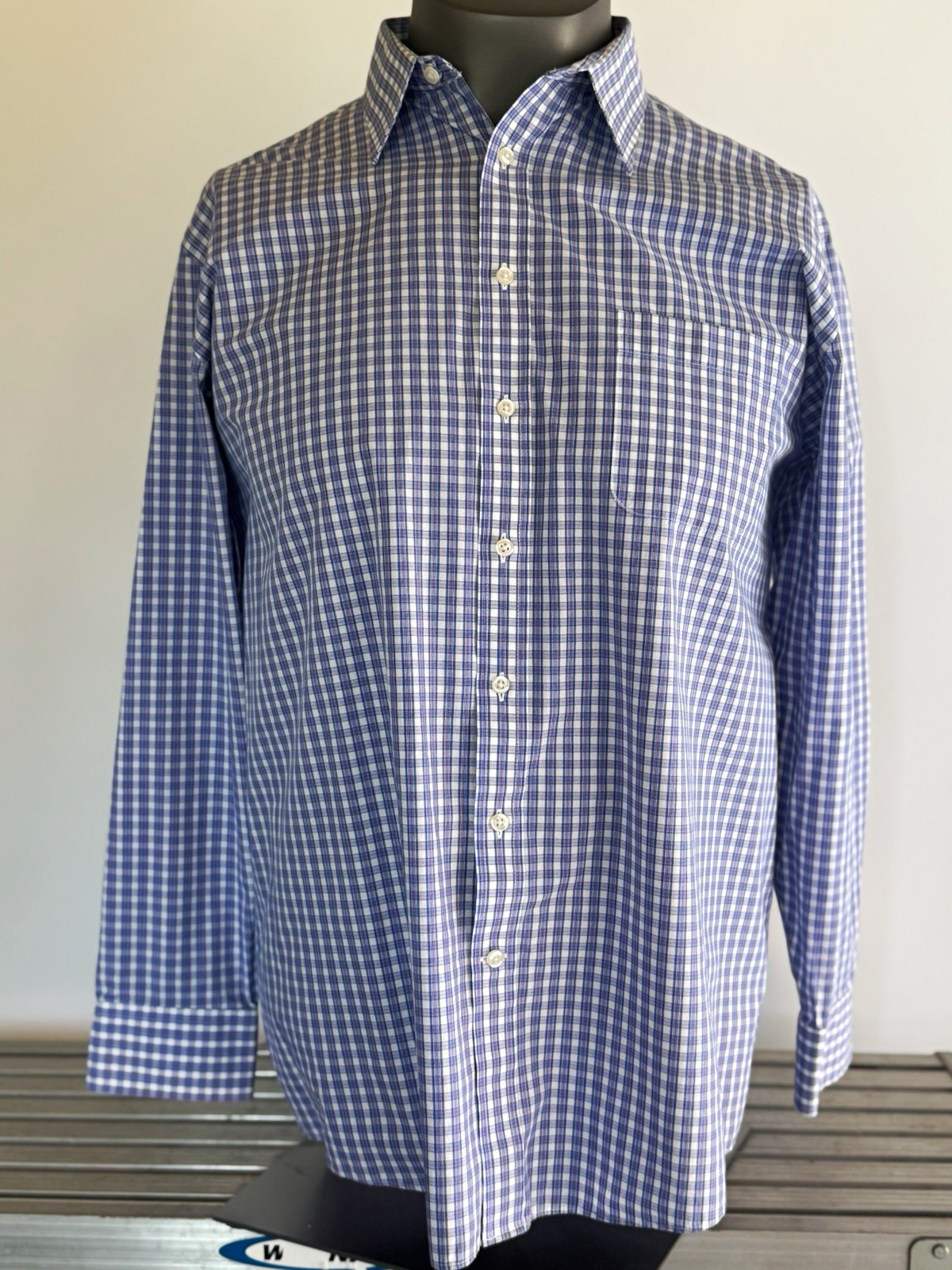 Stafford Travel Performance Super Shirt Men’s 17 1/2 34-35 Blue Plaid LS