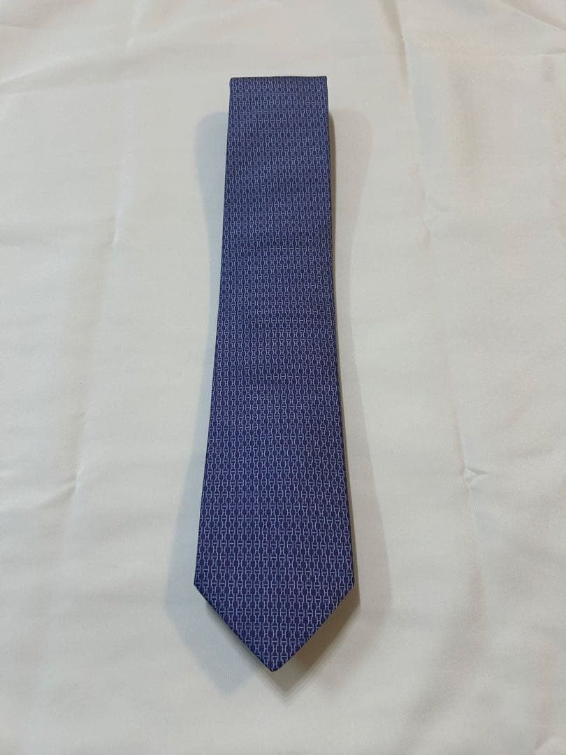 HERMES Tie 8cm Width Purple Excellent Condition Fashion Accessory