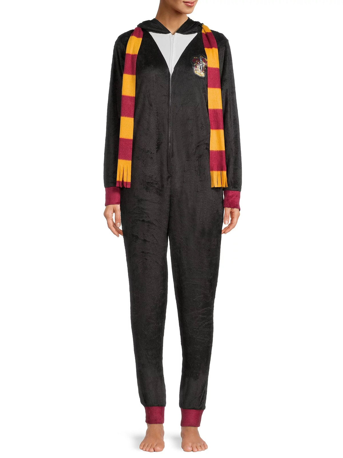 Harry Potter Gryffindor Hooded One Piece Women’s Union Suit, Black