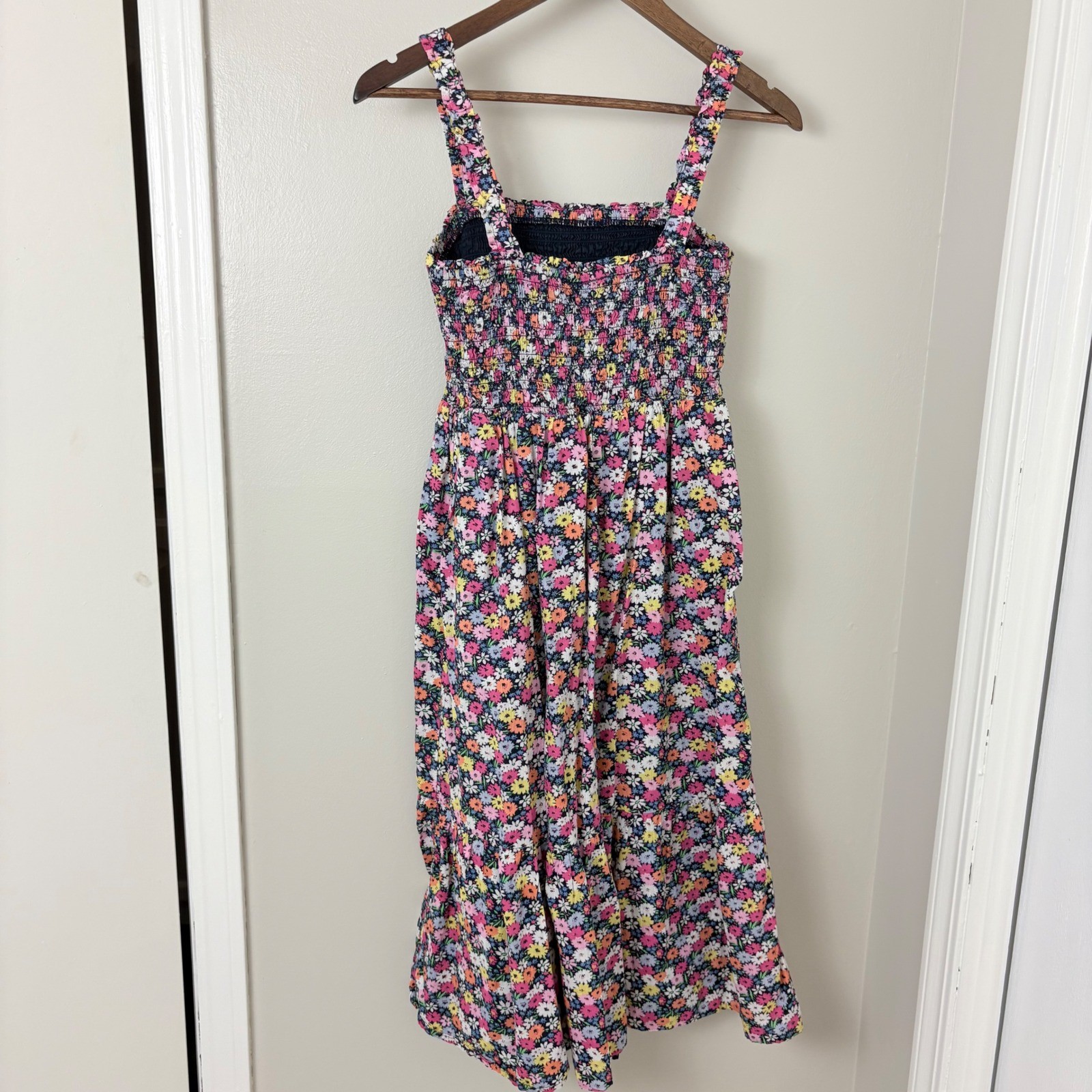 Gap Smocked Floral Midi Dress Womens Small Petite Prairie Cotton Sundress
