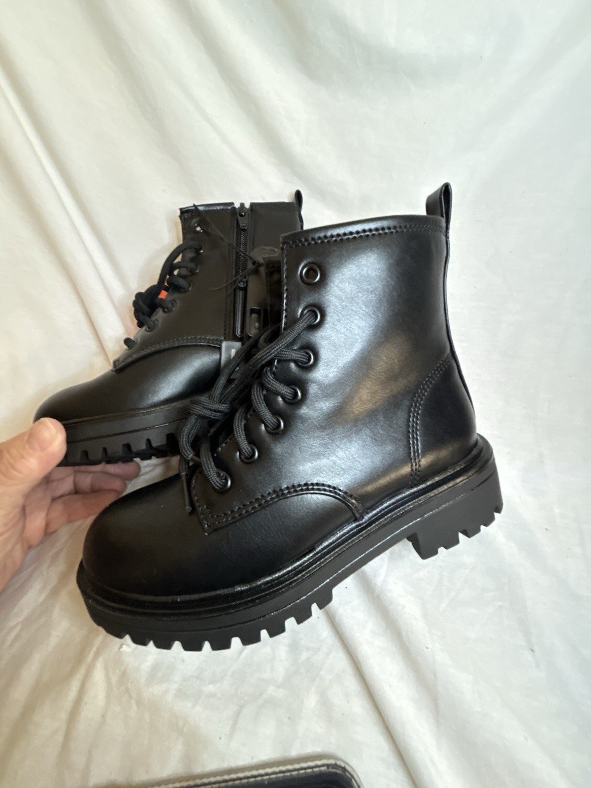 Wonder Nation Girls Size 1 Combat Boots Black Zipper And Lace Up