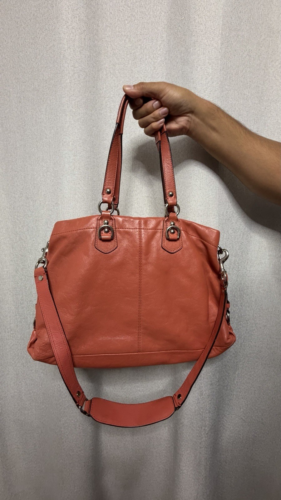 Coach Ashley Bag In Coral with OG Hangtag and Crossbody Strap F15513 Leather Bag