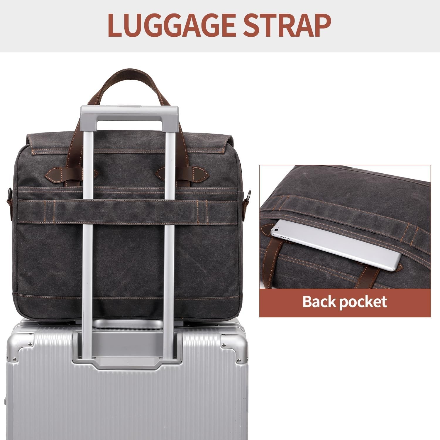 Laptop Bag for Men 15.6 Inch Messenger Bag Water-resistant Waxed Canvas BlackGra