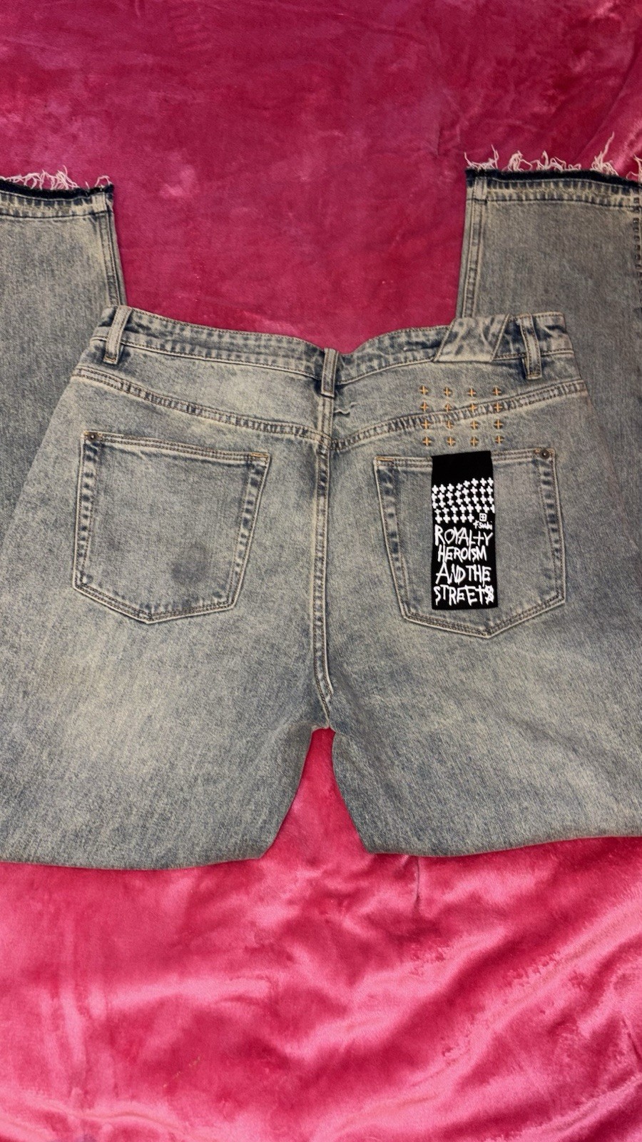 Ksubi Men’s Blue Light Wash Stretch Straight Leg Jeans Logo Embroidered