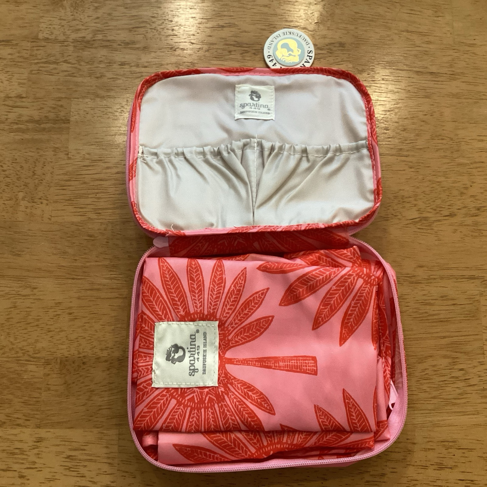 Spartina 449 6-piece Packing Cubes Palmetto Frond Print NWT Pink Red
