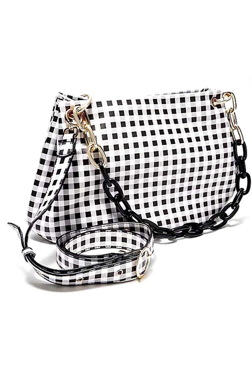 House of Want HOW We Inspire Vegan Faux Leather Shoulder Bag Bag Black Gingham N