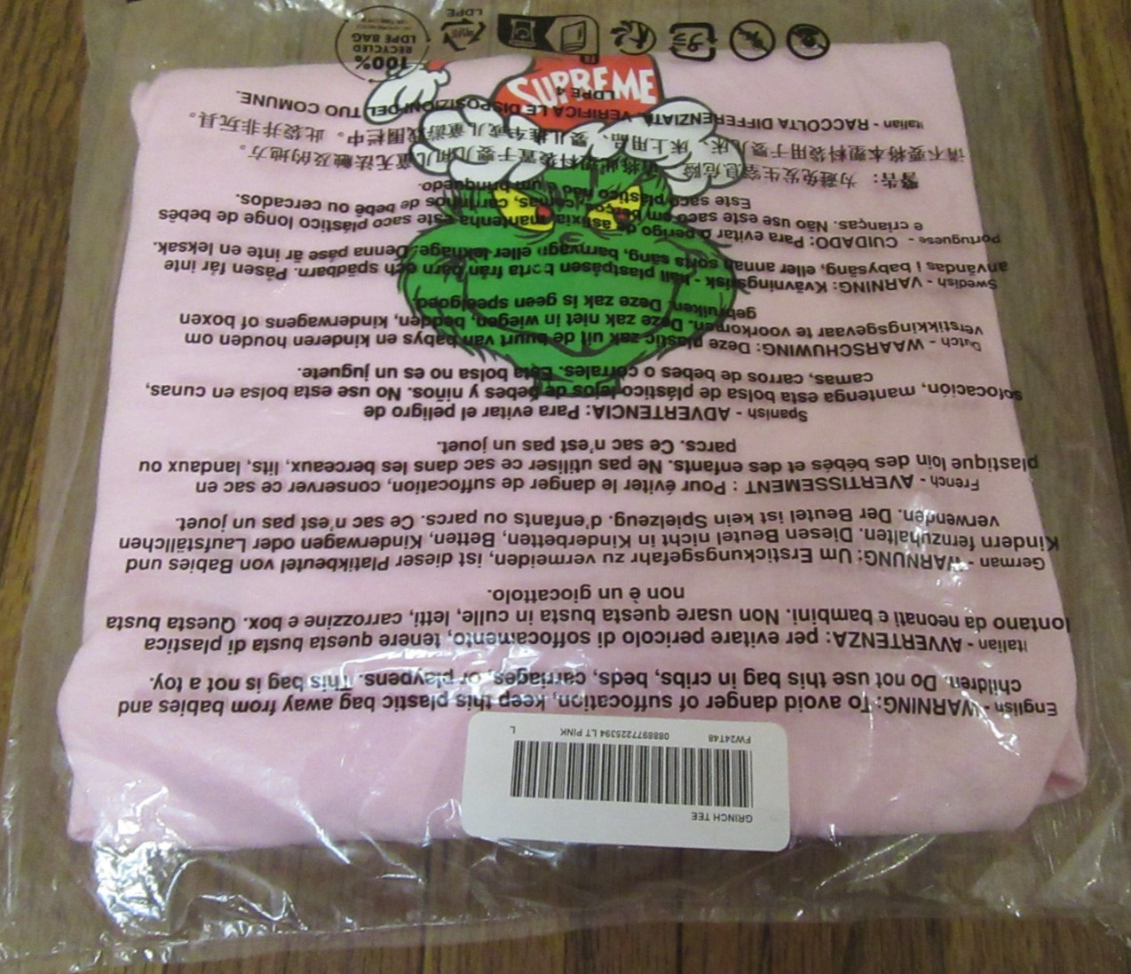 Supreme Grinch Tee T-Shirt Size Large Pink FW24 Supreme New York 2024 Brand New