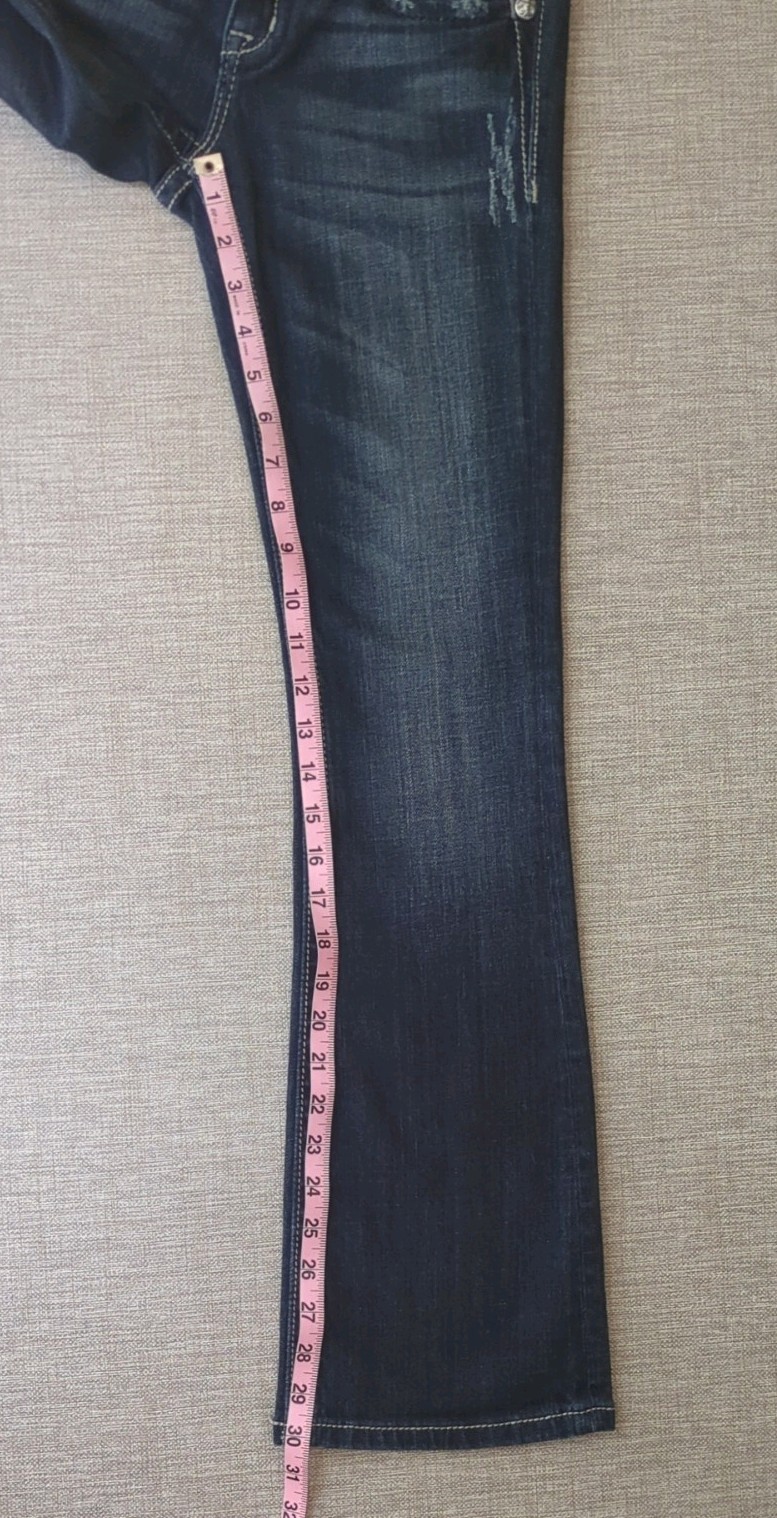Miss Me Boot Cut Blue Jeans Women’s 26×29.5 Flap Wing Pockets JP514BR Low Rise