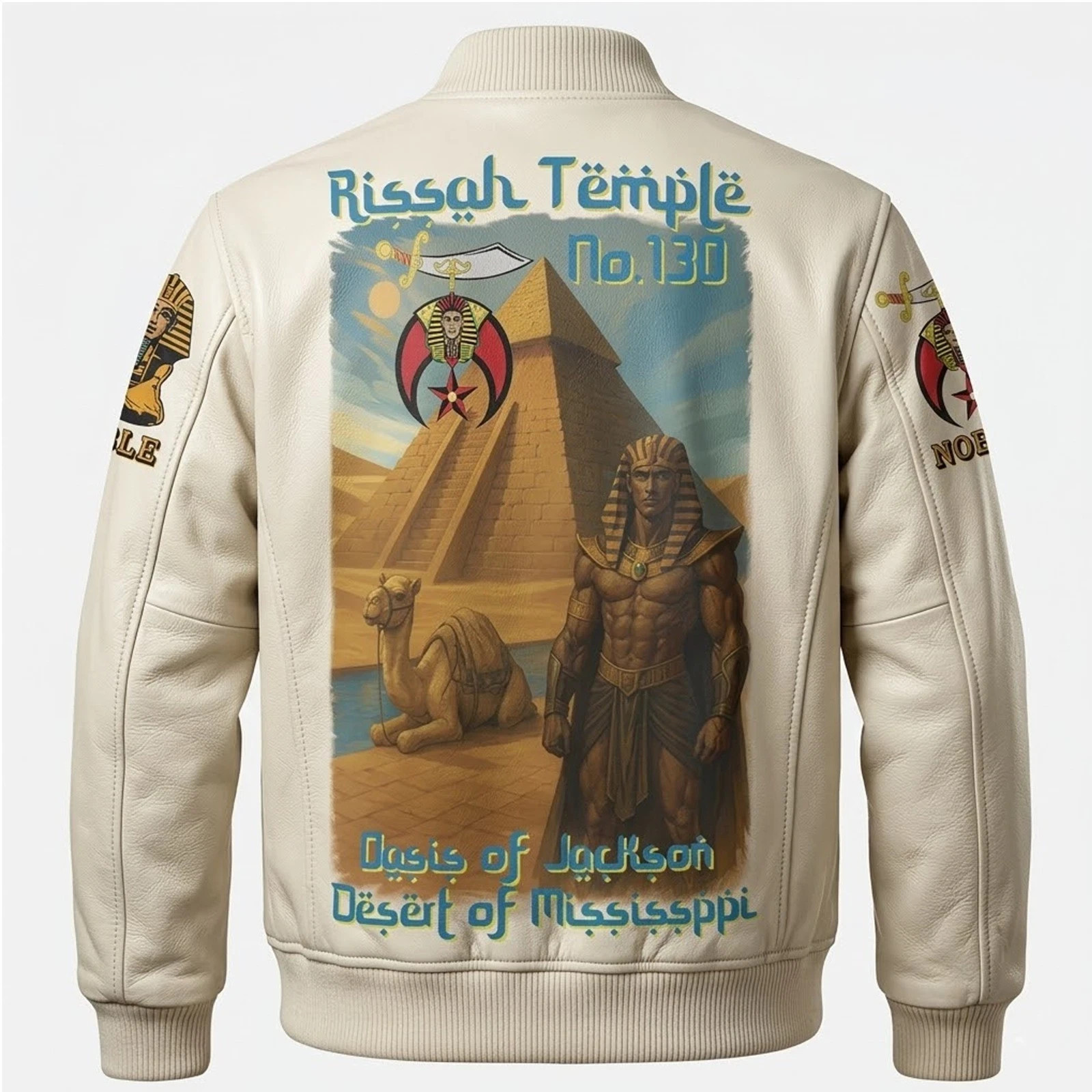 Custom Shrine Temple Leather Bomber Jacket AEAONMS Nobles Pyramid Camel Coat