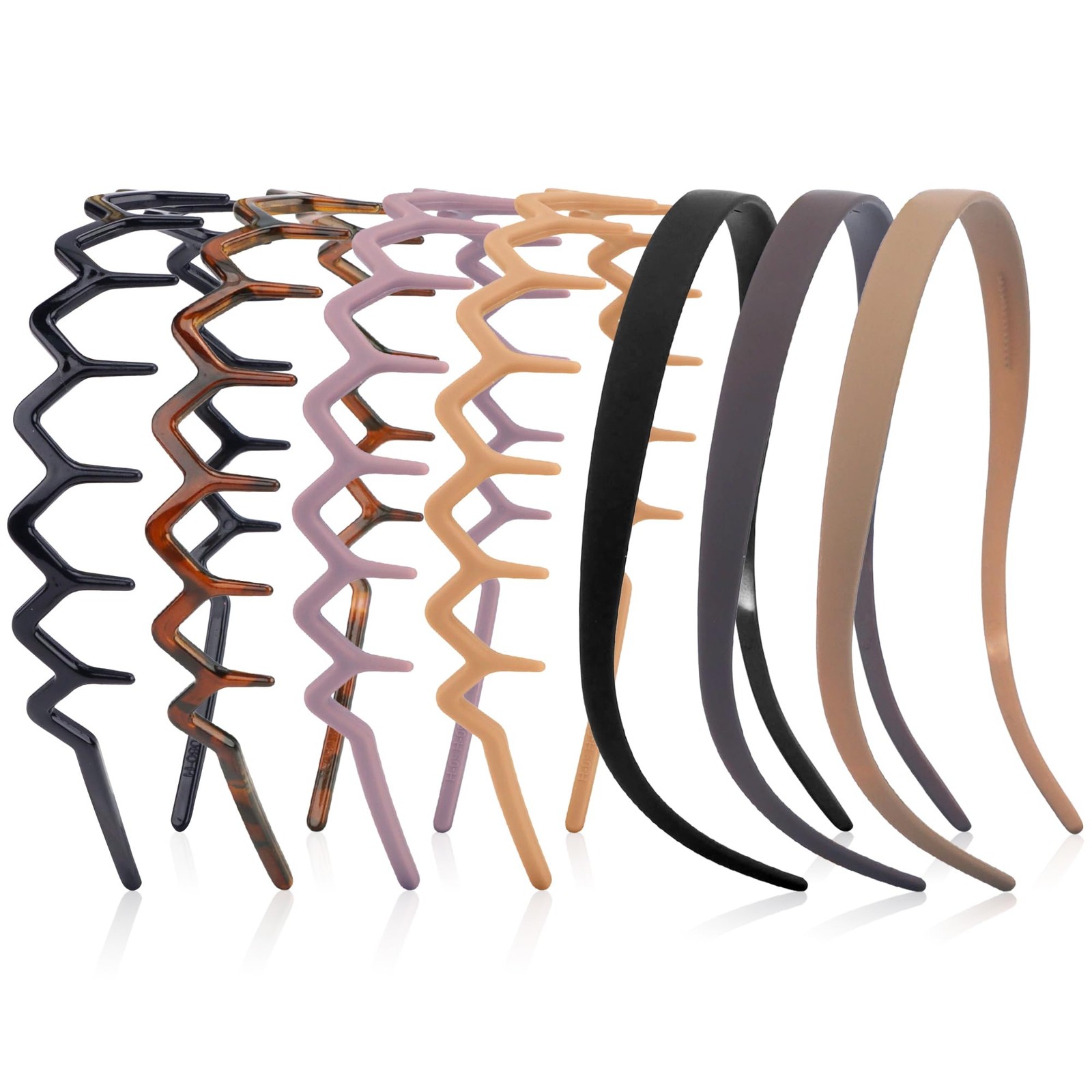 VELSCRUN Zig Zag Claw Comb Headbands for 1 Count (Pack of 7), Black Brown