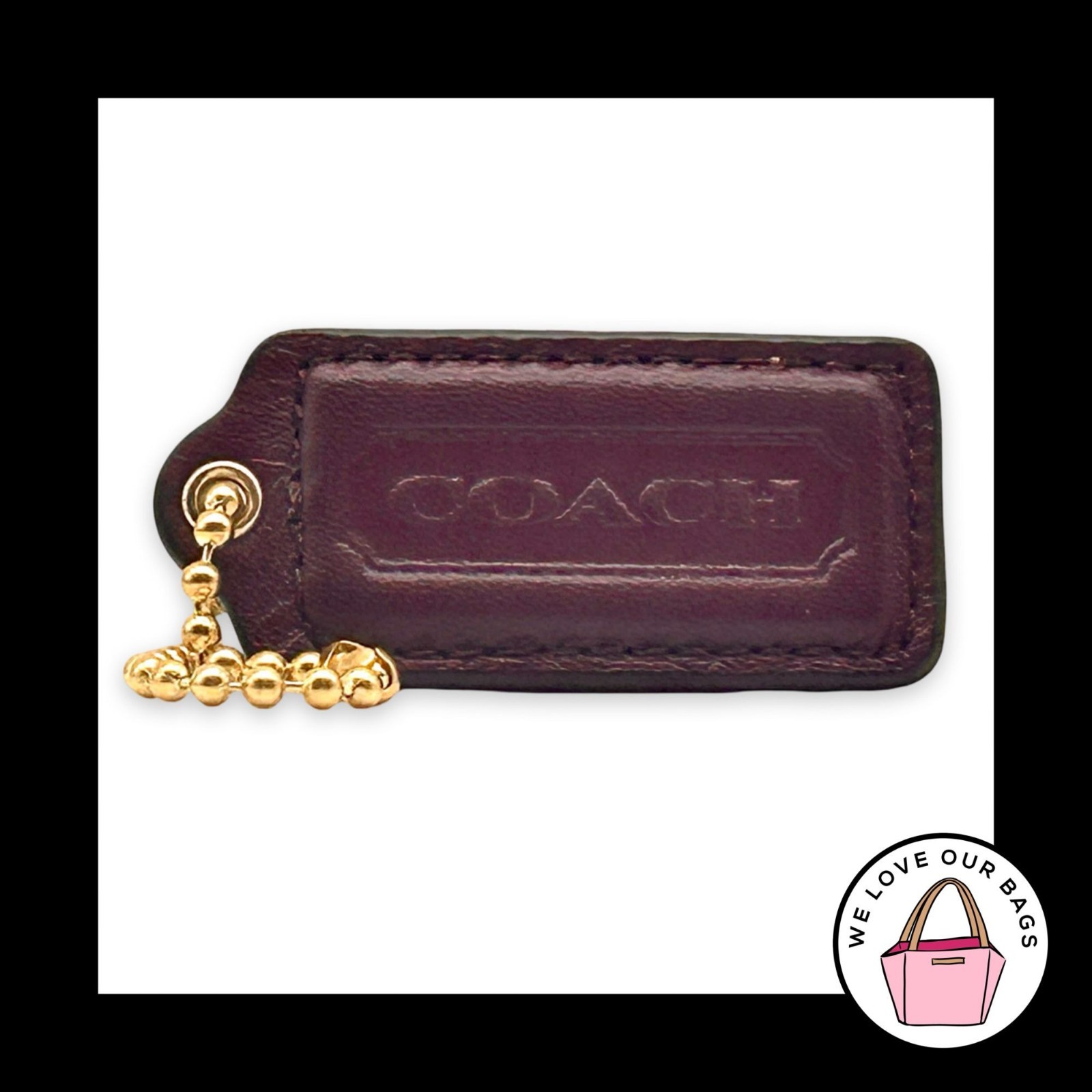 COACH HANG TAG 2.25″ Purple Bag Charm Keychain Fob Leather Brass Large
