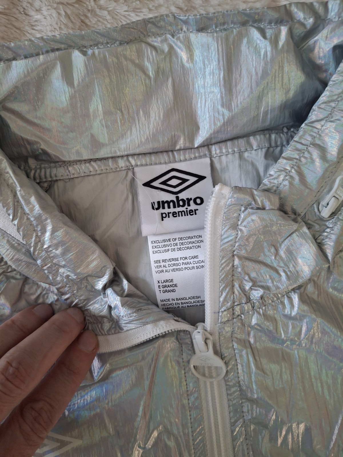Umbro Premier Womens XL Iridescent Cropped Windbreaker Jacket Metallic Silver