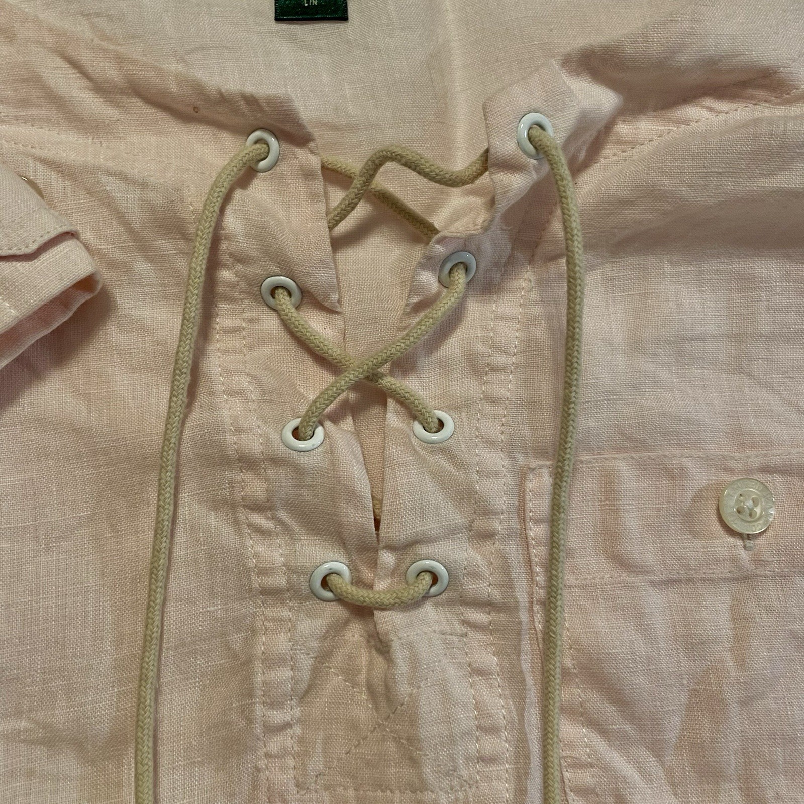 Ralph Lauren Jeans Co. Pink S/Sleeve All Linen Lace Up Tunic Shirt Top Womens•XS