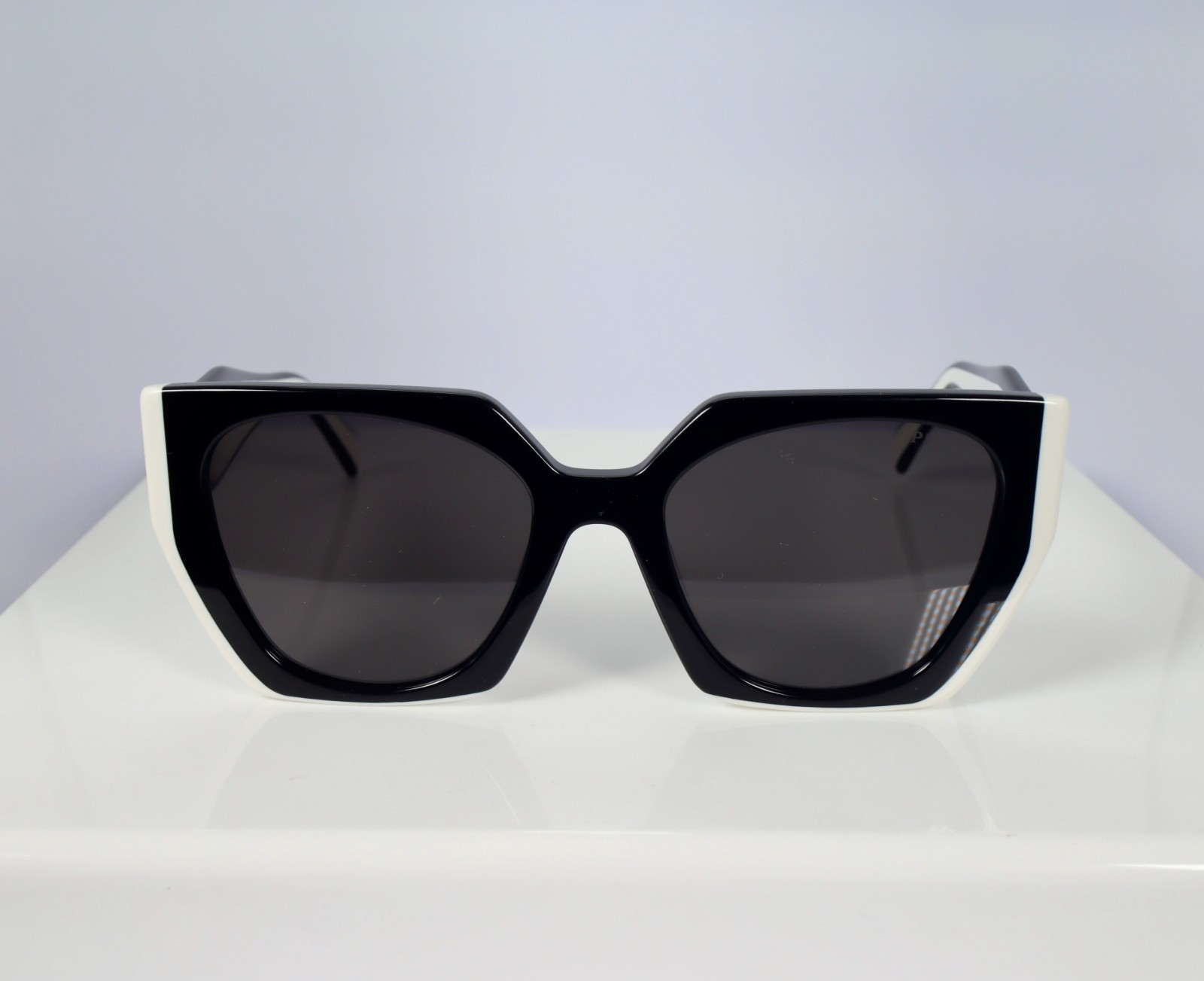 Prada PR15WS 09Q5S0 Women’s Rectangle Sunglasses in Black and White/Gray Lens