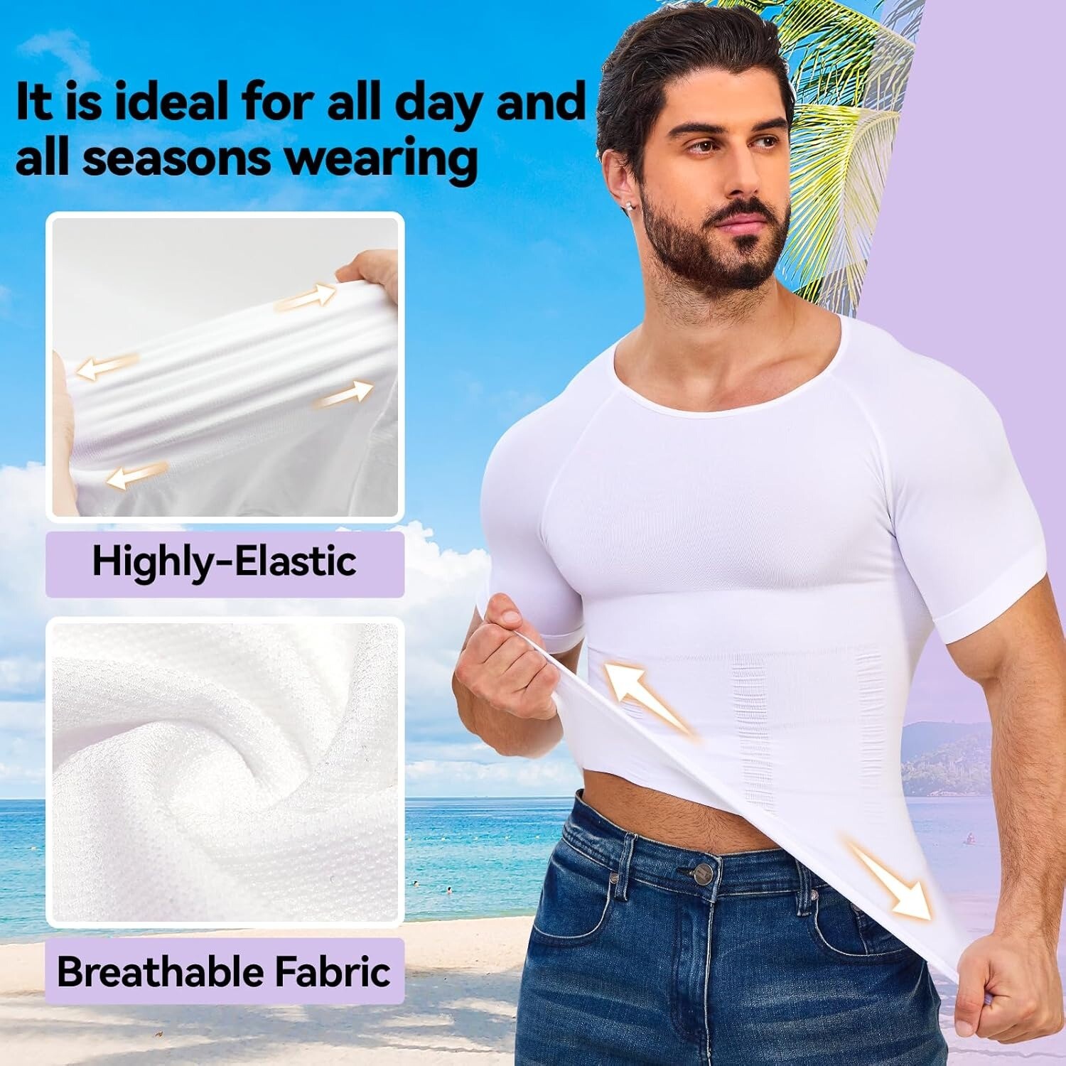 Mens Compression Shirt Body Shaper Slimming Gynecomastia Tummy Control Shapewear