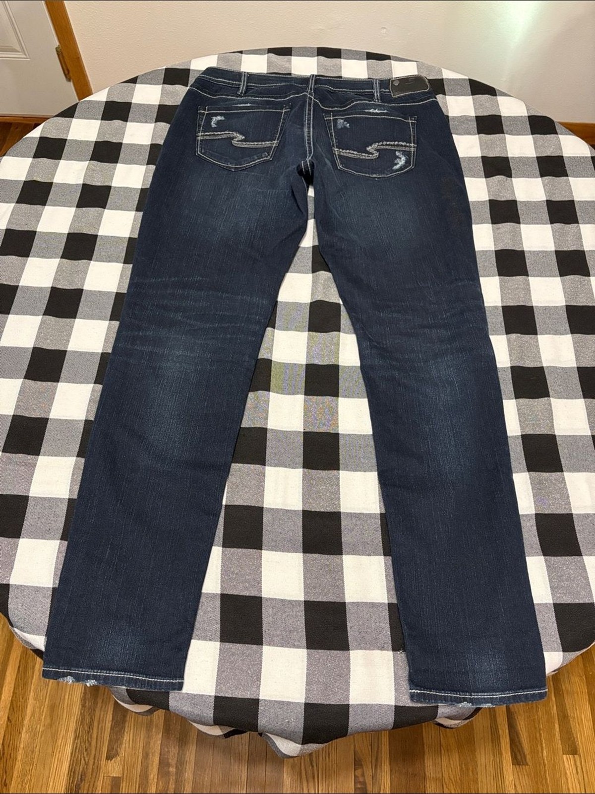 Silver Jeans Boyfriend Fluid Denim Jeans Distressed Stretch Dark 32 x 29/31.5