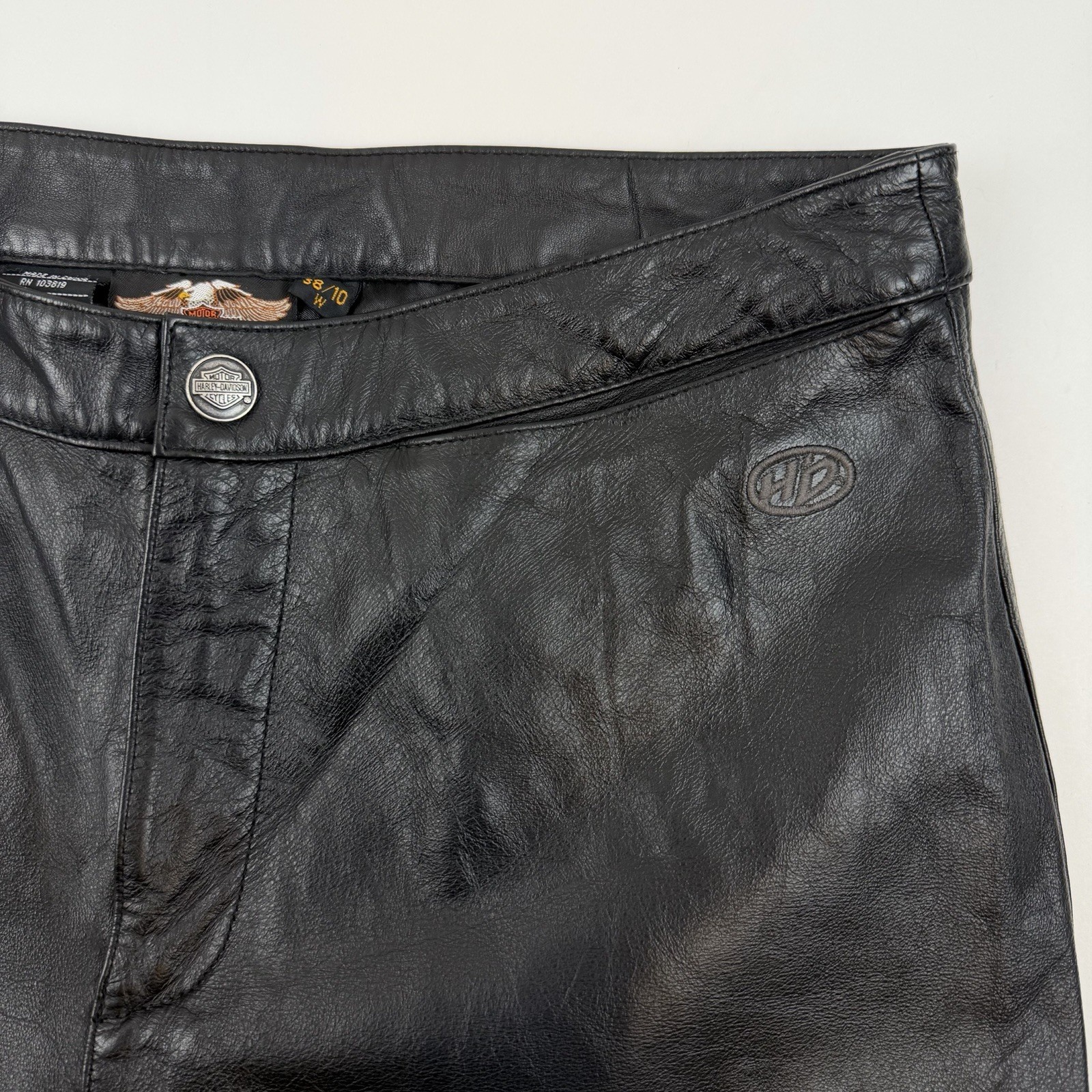 Harley Davidson Leather Pants 38 / 10 W Black Genuine Biker Western Women *READ