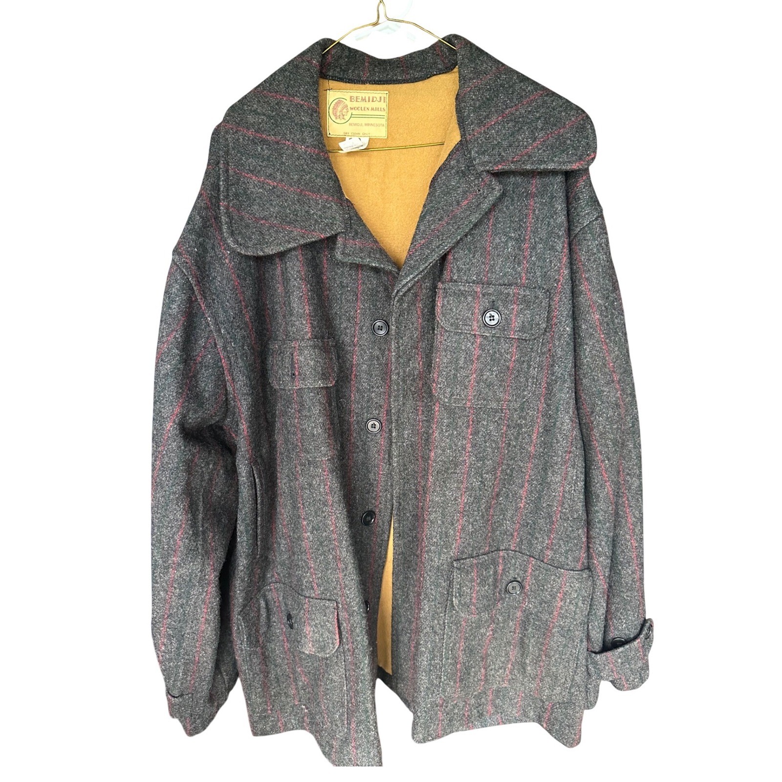 Bemidji Woolen Mills Vintage Wool Cruiser Jacket Grey Red Pinstripe Size 52 Sp