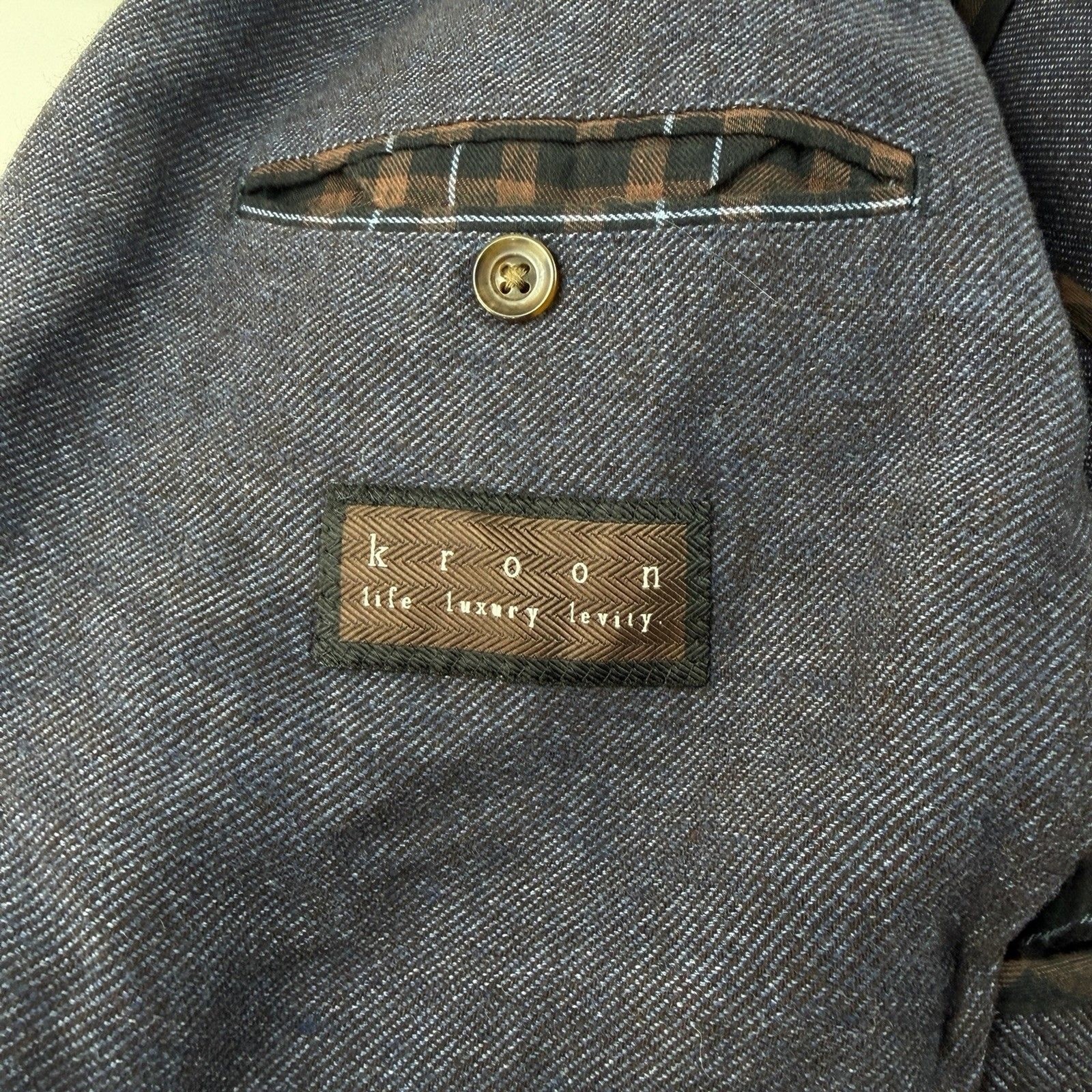 Kroon Linen Wool Unstructured Blue Blazer 44L Sport Coat Jacket Double Vented