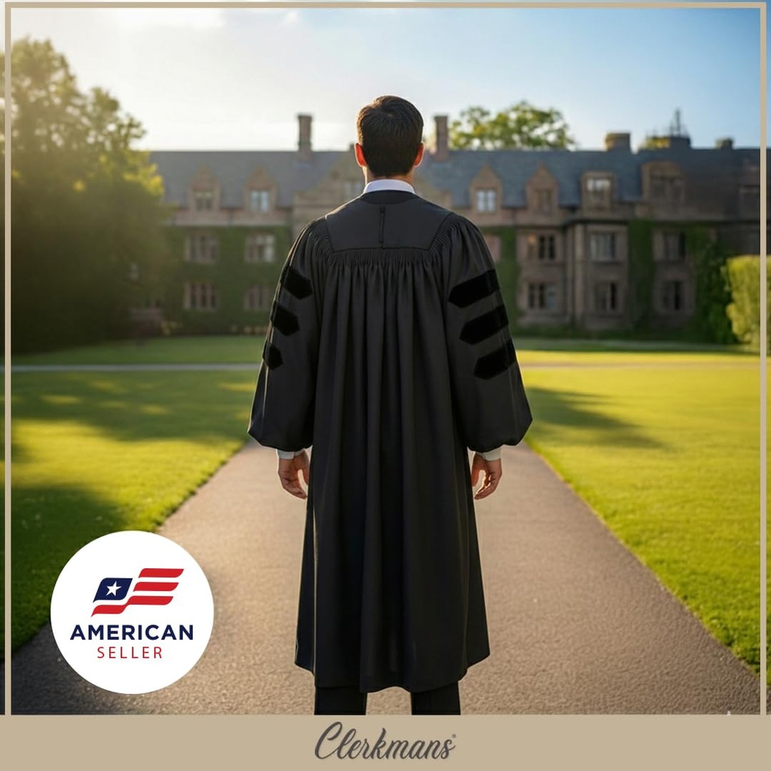 CLERKMANS Unisex Deluxe Doctoral PhD Graduation Gown – Doctorate Robe Black