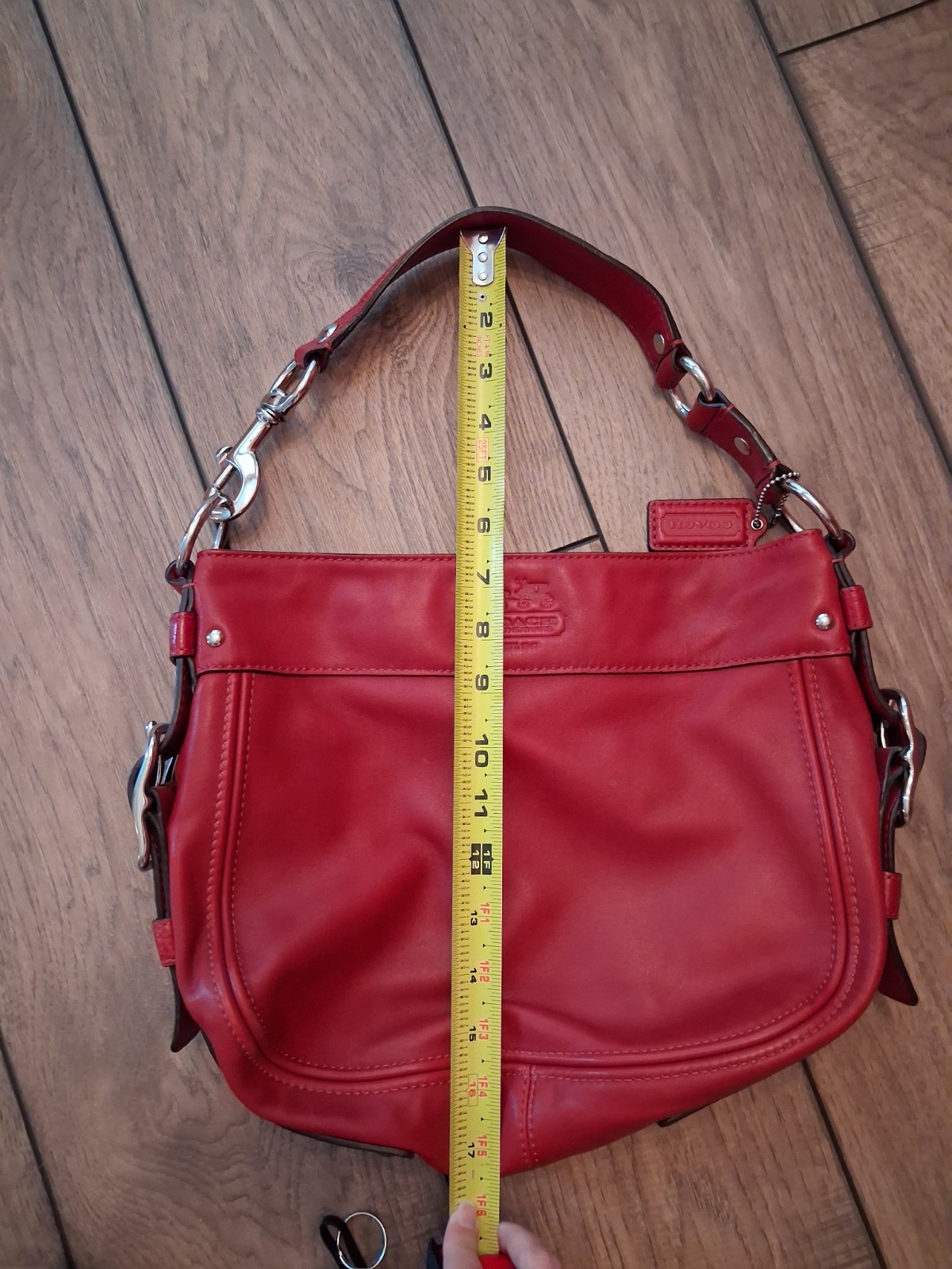 Coach Zoe Red Leather Hobo Shoulder Bag Style 10008 Silver Hardware