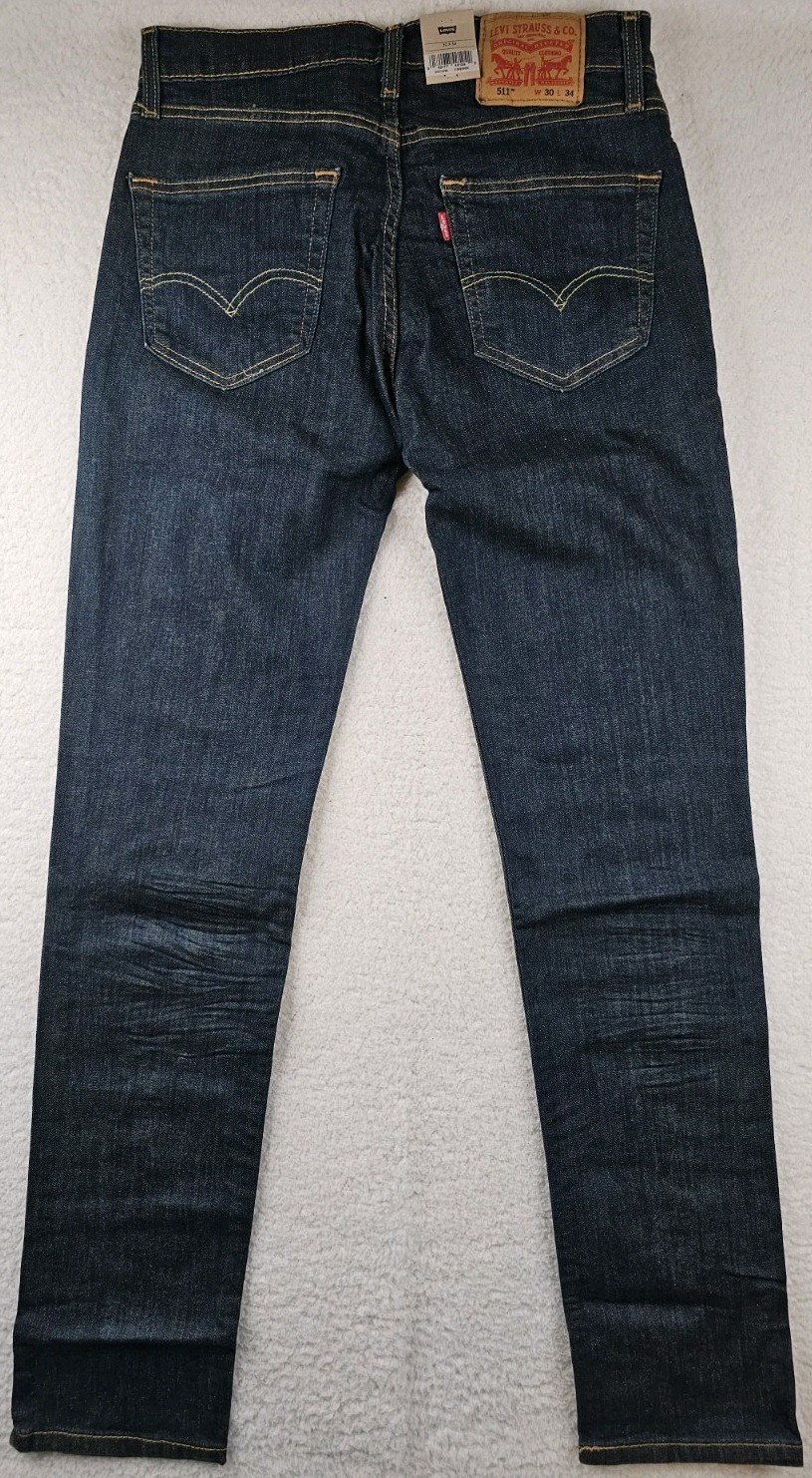 Levis 511 Slim Fit Mens Jeans Stretch 30×34 Blue Dark Wash Denim Cotton Blend