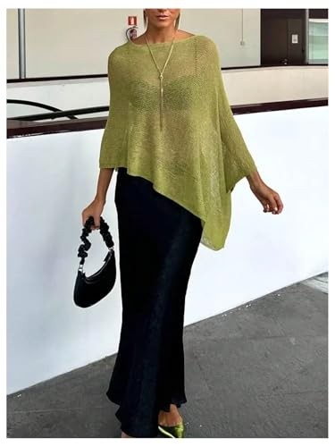 Women’s Sheer Poncho Shrug Top Lightweight Flowy Knit Sweater Medium Green
