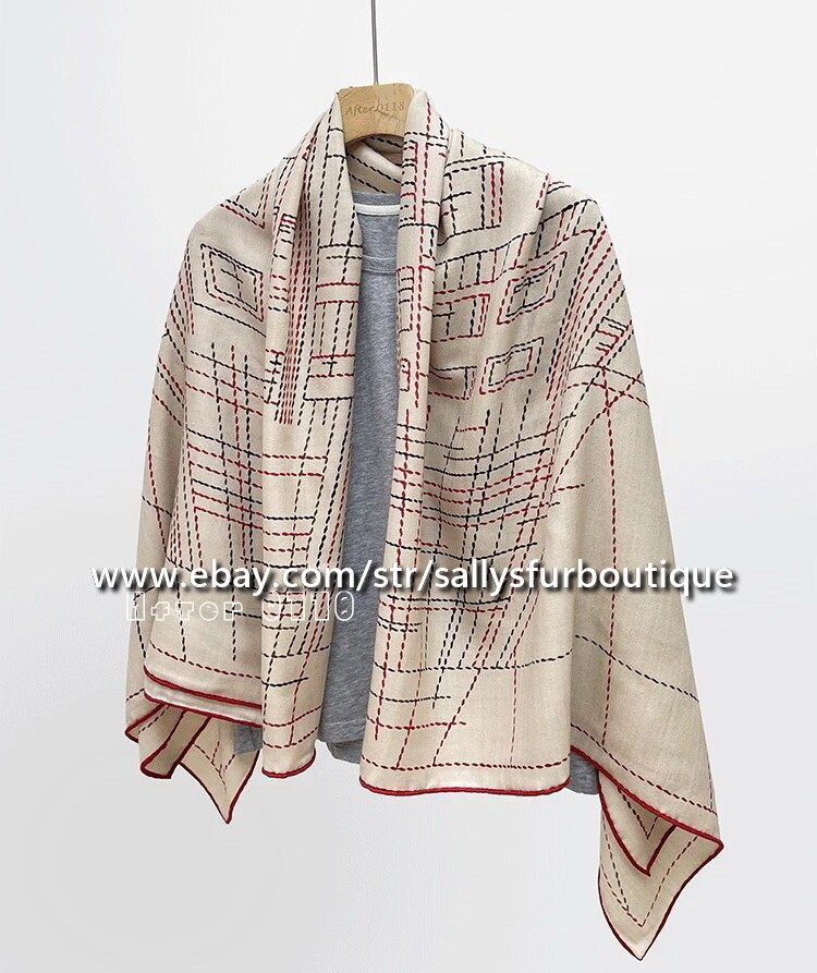 80% Cashmere & 20% Silk Wrap Scarf House Stripes Print Square Shawl 53″