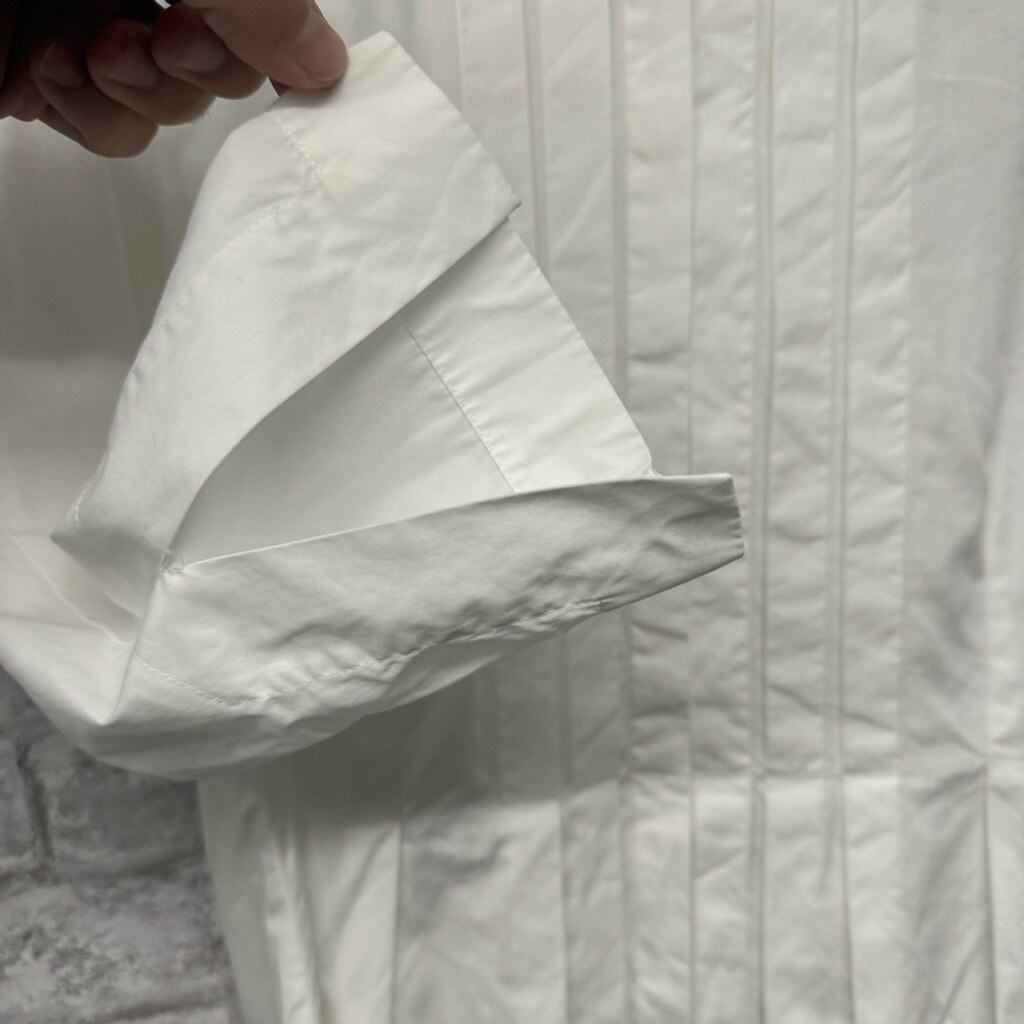 Akris Punto Button Up Pleated Blouse White Women’s Size 12 100% Baumwolle Cotton