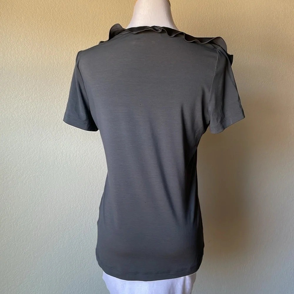 Salvatore Ferragamo gray short sleeve ruffle collar blouse size large