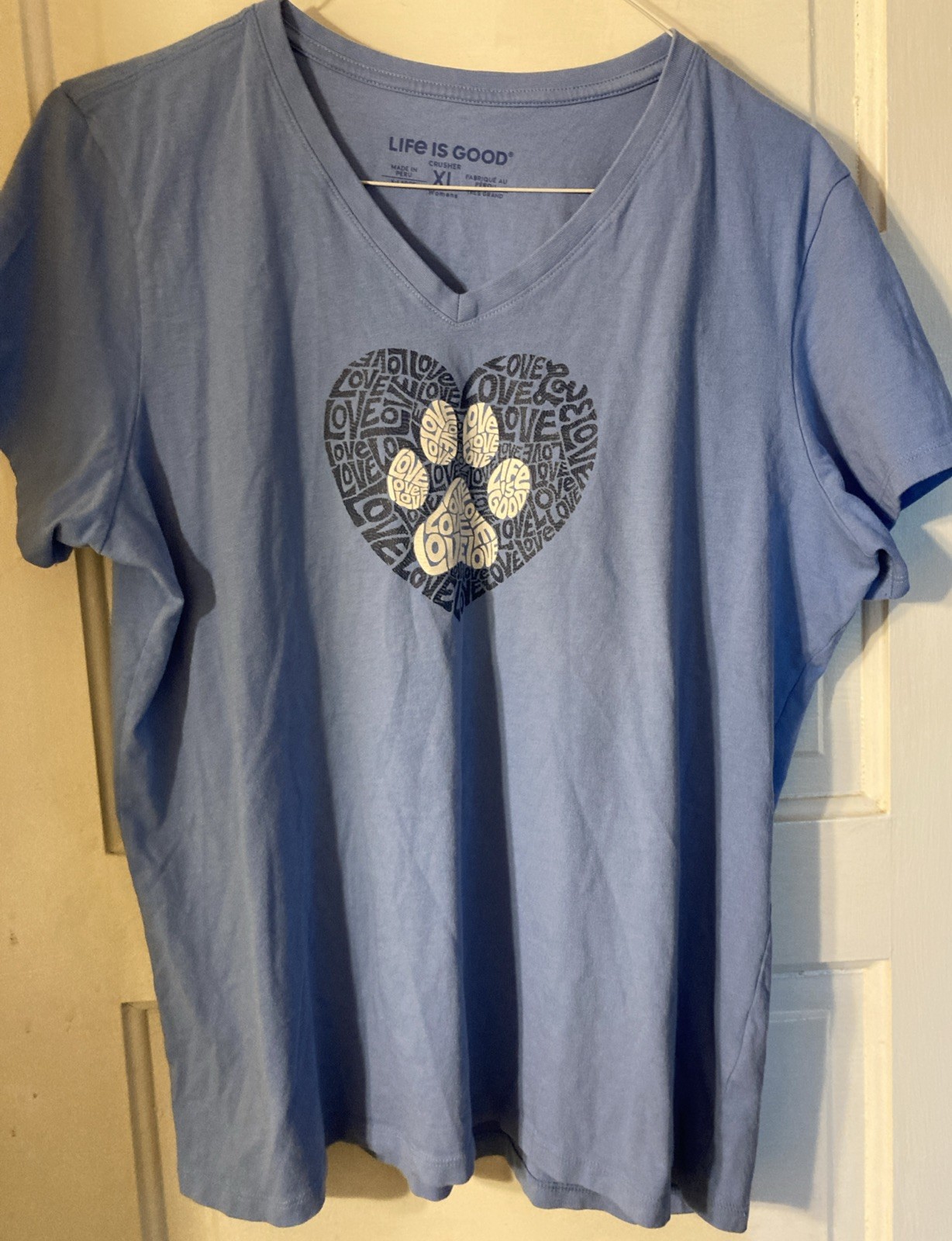 Life is Good 100% Cotton Crusher “Love Dog” T-Shirt, BLUE Sz XL