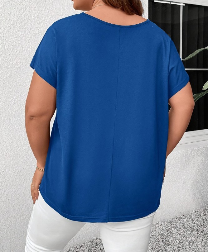 Plus Size V Neck Cutout Short Sleeve Tee Crisscross Casual Summer Top 0XL-5XL