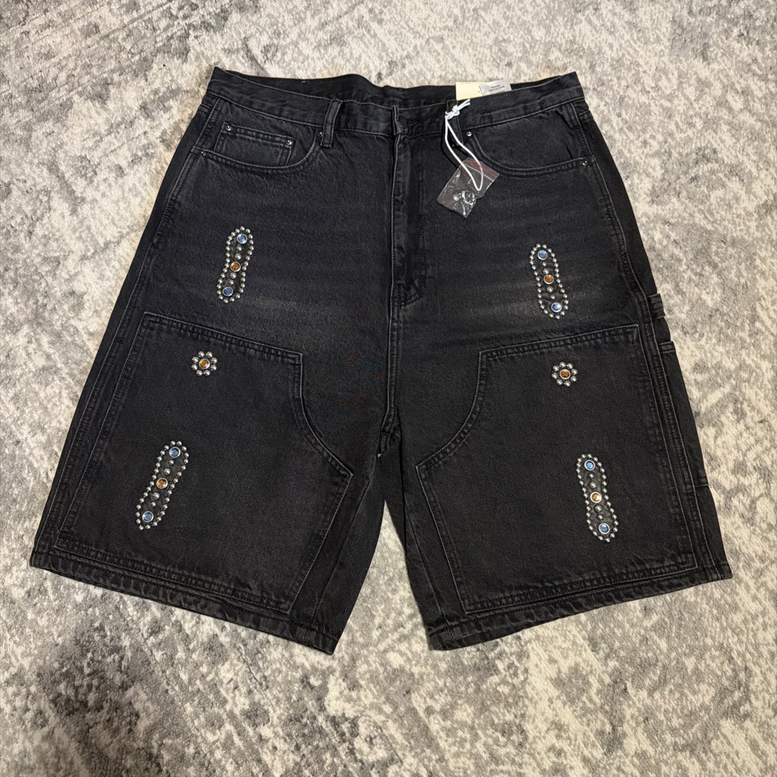 MNML Jewel Shorts Mens Size 36 Denim Double Knee Western Wear Vtg Washed Denim