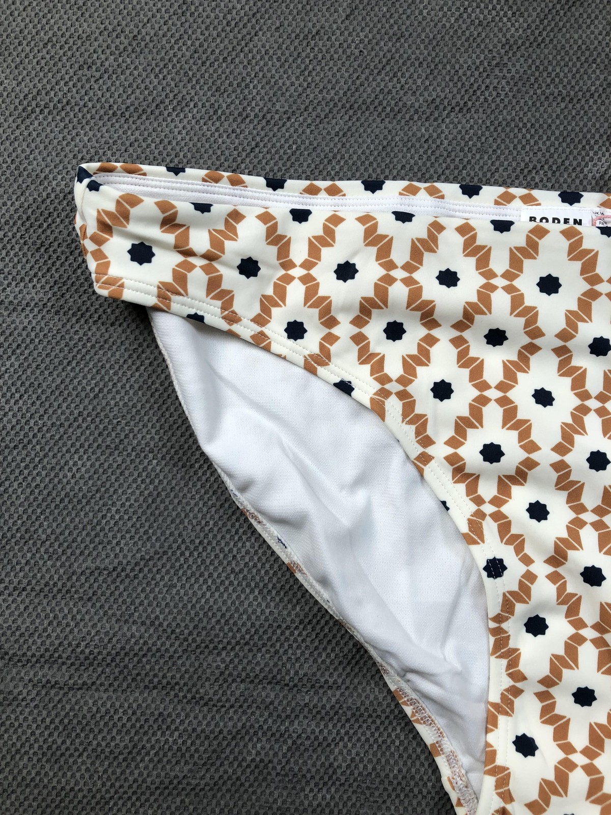 Boden Swim Bottom Womens 12 Multicolor Geometric Lined Stretch Bikini Brief