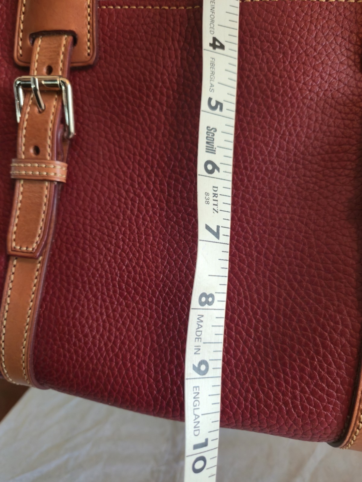 Dooney & Bourke Red Satchel Top Handle Zip Tassel Gold Hardware Bottom Studs