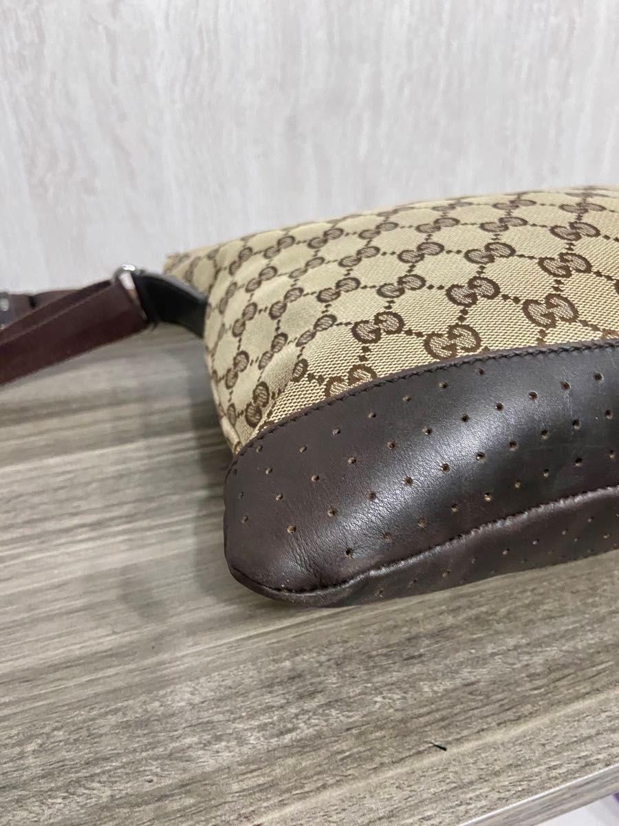 GUCCI shoulder bag GG pattern canvas beige leather punching crossbody
